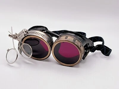 Steampunk Victorian Style Goggles w/Rose Red Lenses & Ocular Loupe - Image 1 of 4