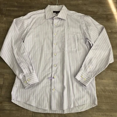 Santorelli Dres Shirt Adult Mens Sz 16.5 L Trim Fit 100% Cotton Purple Striped - Image 1 of 4
