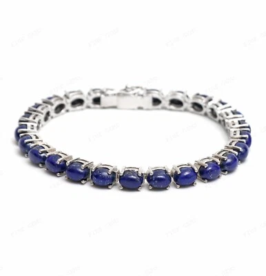 Pulsera de Lapislázuli Natural Plata de Ley 925 Pulsera de Tenis Regalo para Ella Foto 1 de 4