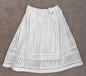 NWT! H&M White A-Line Full Skirt, Lace Laser Cut, Lined, Size 6 (runs small) - Picture 1 of 3