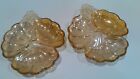 2-Vintage Jeannette Glass Lusterware Divided Candy Dish Flower Lustre Marigold