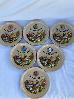 Lot De 6 Assiettes gravées La Raclette / En Grès De Gien France - Photo 1/4