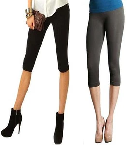 2 PACKS COTTON LYCRA 3/4 UNDER KNEE STRETCHY SOFT CASUAL QUALITY LEGGINGS - Picture 1 of 18