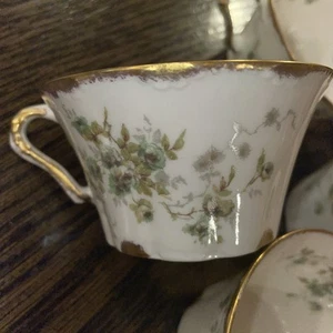 5 Stück SELTENE Theodore Haviland Limoges Frankreich Grün Grau Rose Tee Kaffeetasse nur - Bild 1 von 8