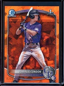 Bowman 2025 cromo zafiro #BCP75 Charlie Condon naranja refractor novato #2/25 - Imagen 1 de 2