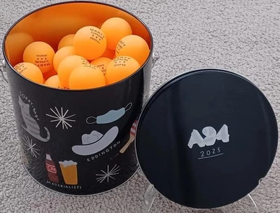 A24 2025 PROMO BUCKET TIN + 55 MARTY SUPREME TIMOTHEE CHALAMET PING PONG BALLS - Image 1 of 4