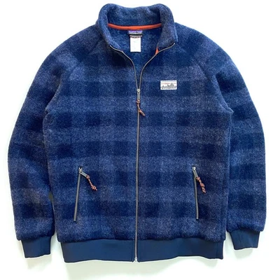 Patagonia Men's Large Reclaimed Wool Jacket Blue Buffalo Check Full Zip Blend - Image 1 of 4