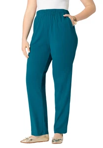 Roaman's Women's Plus Size Tall Plus Size Straight Leg Soft Knit Pull On Pant - Picture 1 of 58
