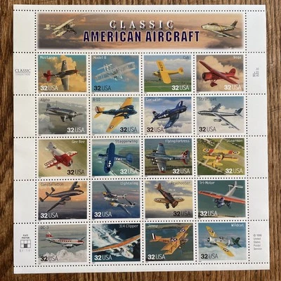 1996 Classic American Aircraft Stamp Sheet NMH And Suitable For Framing - Image 1 of 4
