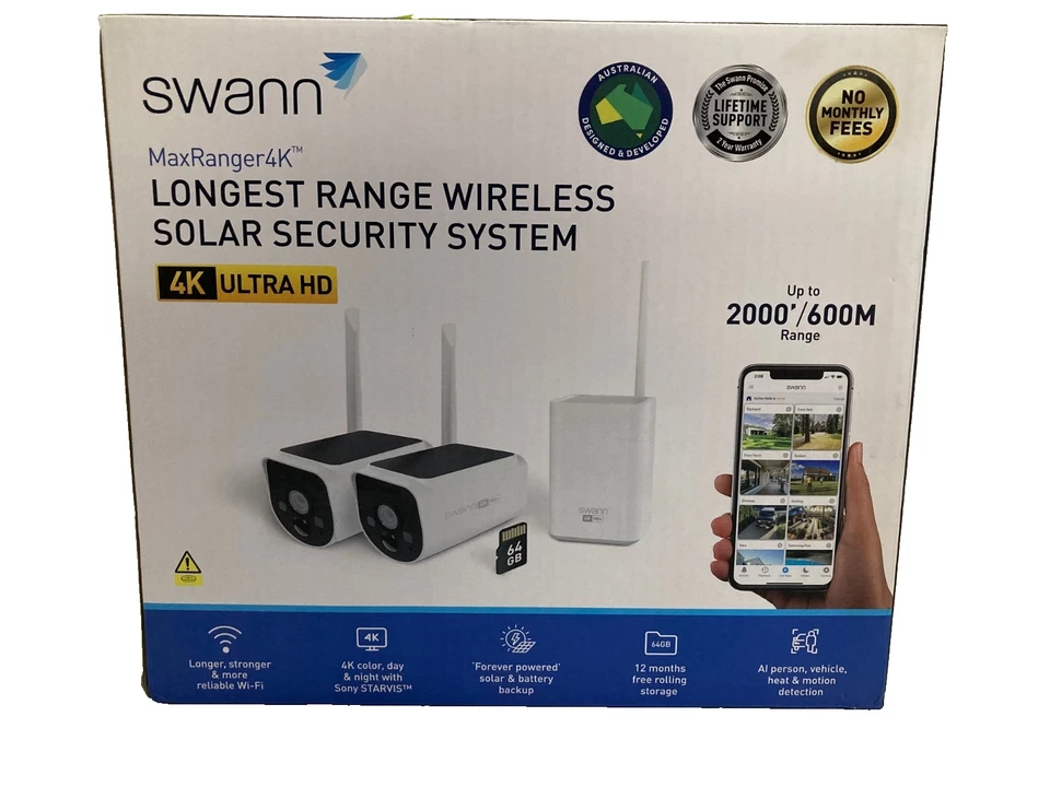 Swann MaxRanger 4k Solar 2 Camera Wireless Security System SWNVK-MR4KSD2