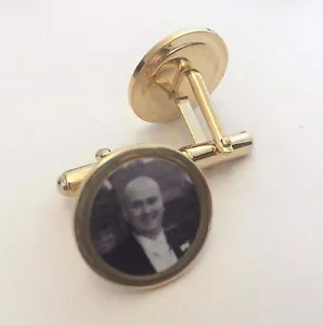 Personalised Photo Cufflinks - 24ct Gold Plated Custom Memory Gift, Any Image - Picture 1 of 1