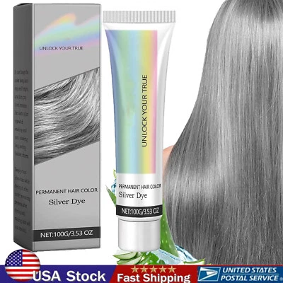 100 г крем для седых волос натуральный перманентный цвет волос серебристый краситель кремовый цвет покрытие✨ - Изображение 1 из 4