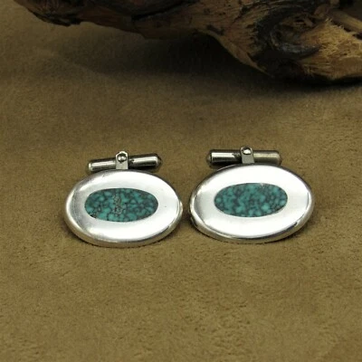 Gemelos de plata de ley e incrustaciones de tela de araña turquesa Foto 1 de 3