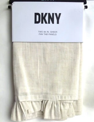 DKNY 2pc Classic Linen WINDOW CURTAIN PANELS Natural Beige Fan Tab 50"x 84" - Image 1 of 4