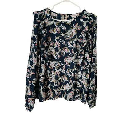 Blusa Nanette Lepore Prairie Cottage para mujer XL azul marino cachemir manga larga volantes Foto 1 de 4