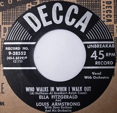 Ella FitzGerald Louis Armstrong Jazz 45 Who Walks In When I Walk Out bw Would Yo - Image 1 of 4