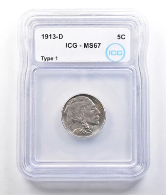 1913-D Indian Head Buffalo Nickel Type 1 MS67 ICG *3773 - Image 1 of 3
