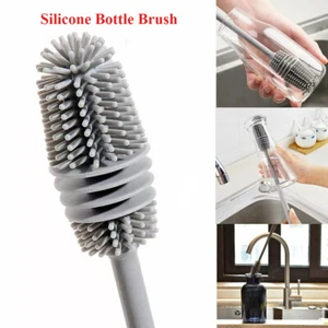 Long Handle Silicone Bottle Brush Cup Scrubber Glass Cleaning Brush Kitchen Tool - Picture 1 of 14