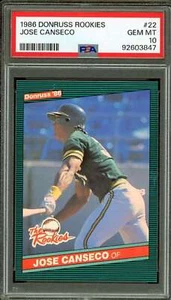Jose Canseco Rookie Card 1986 Donruss Rookies #22 PSA 10 - Picture 1 of 2