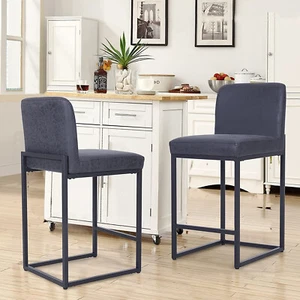 Set of 2 Counter Height Bar Stools Bar Chairs for kitchen island Barstools Black - Picture 1 of 13