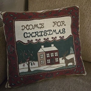 Home For Christmas Vintage Gobelin Kissen Grün Cord - Bild 1 von 4