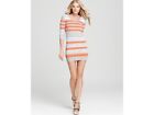 NWT Cashmere blend C&C California gray orange stripe knit sweaterdress dress M