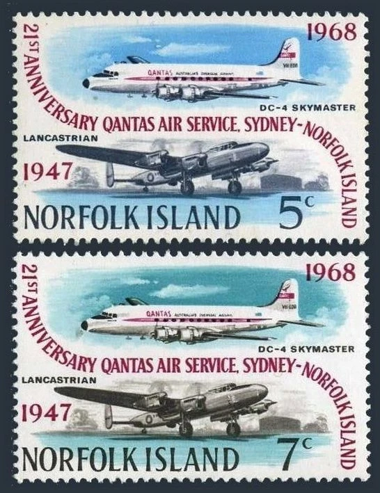Norfolk 119-120 two sets, MNH. Mi 98-99. Air Service by Qantas Airways, 1968. - Image 1 of 1