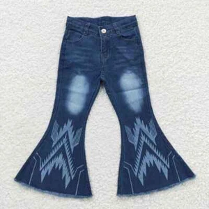 Girls Light Wash Double Ruffle Jeans Bell Bottom Pants Denim Pants - Picture 1 of 23