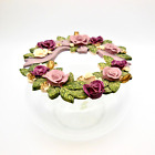 Vintage Ganz Rose Pink Purple Floral Top and Glass Potpourri Bowl