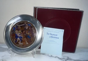 1983 US Historical Society Pewter/Stained Glass Plate The Shepherds at Bethlehem - Picture 1 of 7