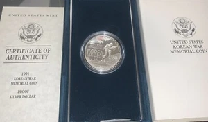 1991 Korean War Memorial Proof Silver Dollar With COA and OGP - Picture 1 of 1