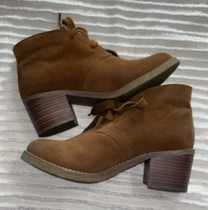 Sbicca Boots Stacked Heels Leather Suede Lace Up Chestnut Brown Womens 7.5 - Picture 1 of 8