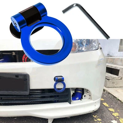 Blue Track Sport Racing Style Tow Hook Ring Set Decor For Bumper Universal Fit - Image 1 of 4