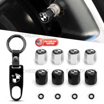 4x Universal Negro Blanco Rueda Neumático Válvula Polvo Vástago Tapa Aire Cubierta + Llavero Foto 1 de 4