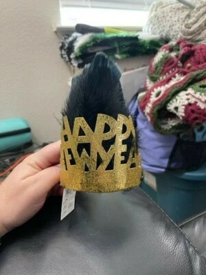 Feliz Año Nuevo Tiara Plumada Dorada y Negra ¡Nueva! Foto 1 de 2