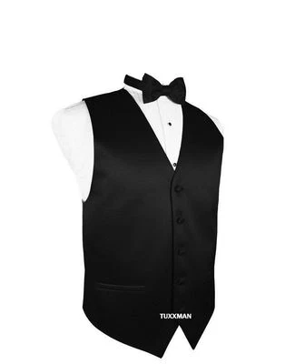 New Men's Black Satin Tuxedo Vest Bow Tie Real Pockets Best Quality TUXXMAN - Image 1 of 3