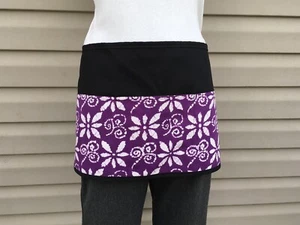 Tropical, flower, tie-dye waitress waist Black apron 3 pocket restaurant Summer - Picture 1 of 3