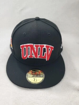 NEW ERA 59 FIFTY NCAA UNLV RUNNING REBELS BLACK RED FITTED MENS HAT SZ 7 1/2 NEW - Image 1 of 4