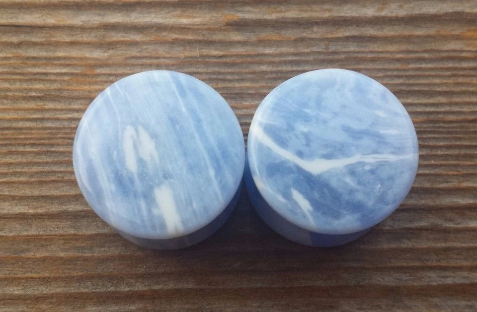 PAR DE TAPONES PLANOS DE ÁGATA DE ENCAJE AZUL SINTÉTICO MEDIDORES JOYERÍA CORPORAL DOBLE ACAMPANADO Foto 1 de 1