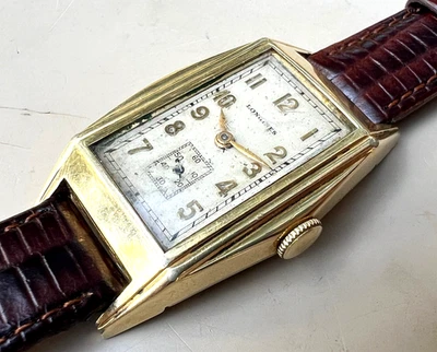 Tanque Longines de colección raro estuche decorativo lleno de oro amarillo 11L 15 joyas años 30 como está Foto 1 de 4