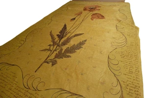 2 x 2.5m GOLD Tapestry Chenille Panels Fabric Flower, Latin Script & Butterflies - Picture 1 of 6