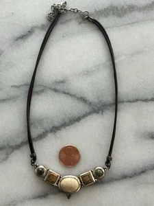 Sterling Silver SU Necklace Leather Cord Jasper Stones BEAUTIFUL! - Picture 1 of 3