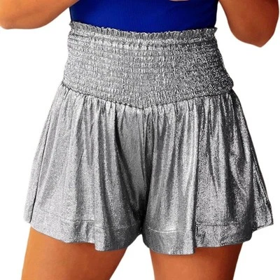 NUEVO CON ETIQUETAS TCEC Pantalones Cortos Mujer L Plateado Cromo Metálico tiro alto Calado Futurista Y2K Foto 1 de 4