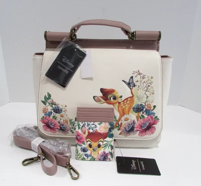 Loungefly Disney Bambi Floral Beaded Crossbody Bag Satchel & Cardholder NWT - Image 1 of 4