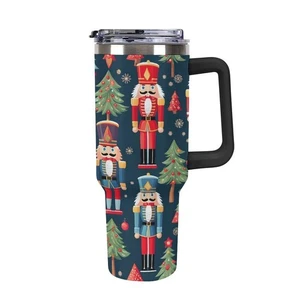 40oz Insulated Stainless Steel Tumbler with Handle, Christmas Nutcracker Tree... - Picture 1 of 8