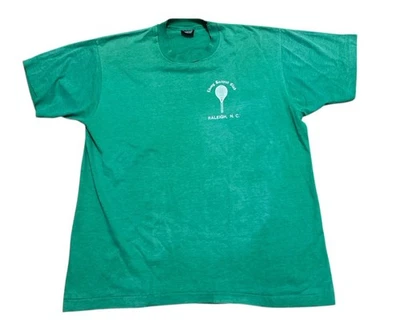 Vintage Ebony Racquet Club Tennis T-shirt L Single Stitch USA Made 50/50 USTA - Image 1 of 4