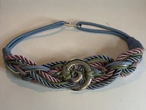 Vintage Seil & Haken Stretch Rosa Blau Silber Akzent Damen Flechtgürtel 80er 28" - Bild 1 von 6