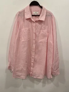 Camicetta lino Charter Club lusso con bottoni manica lunga rosa top lino taglia 2X - Foto 1 di 11