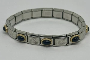 Vtg Avon Metal Stretch 6" Bracelet Black Obsidian Cabochon Italian Charm Style - Picture 1 of 4