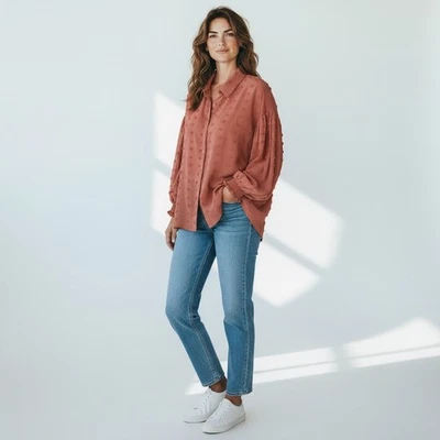 Blusa Top Jodifl Para Mujer Sienna Punto Suizo Manga Larga Gasa Talla L Nueva  Foto 1 de 4